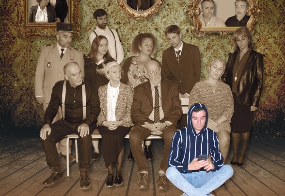 Affiche du Cabaret St-Flo : la troupe posée en portrait de famille au Théâtre Jean Richard de Niort, tarif 14 € - Agrandir l'image, fenêtre modale