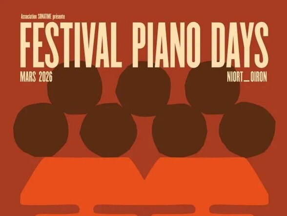Affiche du Festival Piano Days, mars 2026 à Niort-Oiron, avec Vanessa Wagner, Melaine Dalibert, Francesco Tristano, Marc Euvrie et Vera Molnár - Agrandir l'image, fenêtre modale