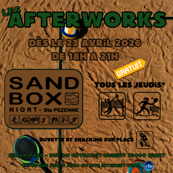 Affiche des Afterworks Beach Parc au Sand Box Niort–Ste-Pézenne, dès le 23 avril 2026, rue du Côteau Saint-Hubert - Agrandir l'image, fenêtre modale