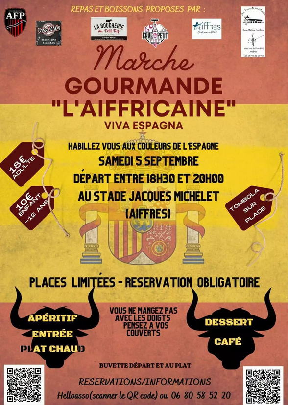 Affiche de la Marche Gourmande L'Aiffricaine – Viva Espagna, le samedi 5 septembre à Aiffres