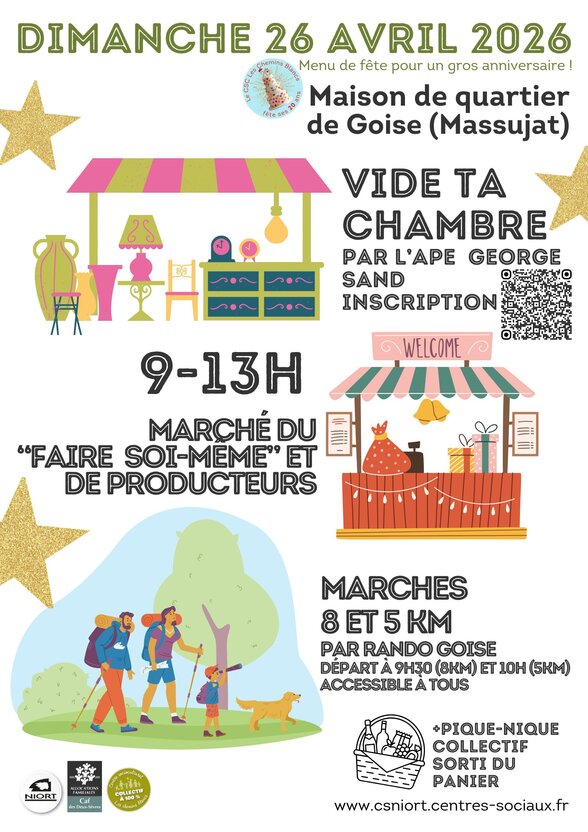 Affiche de la journée anniversaire des 20 ans du CSC à la Maison de quartier de Goise (Massujat) - Agrandir l'image, fenêtre modale