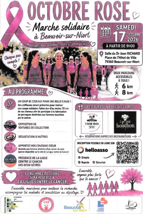 Affiche Octobre Rose – Marche solidaire à Beauvoir-sur-Niort, samedi 17 octobre 2026