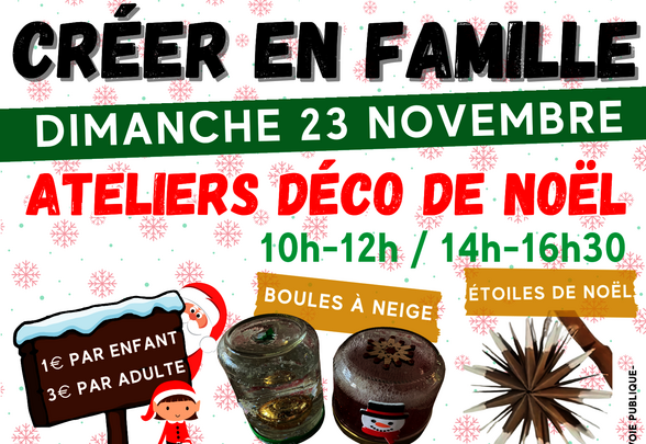 Affiche Créer en famille : tarifs 1 € par enfant et 3 € par adulte – tél. 05 49 73 37 63 - Agrandir l'image, fenêtre modale