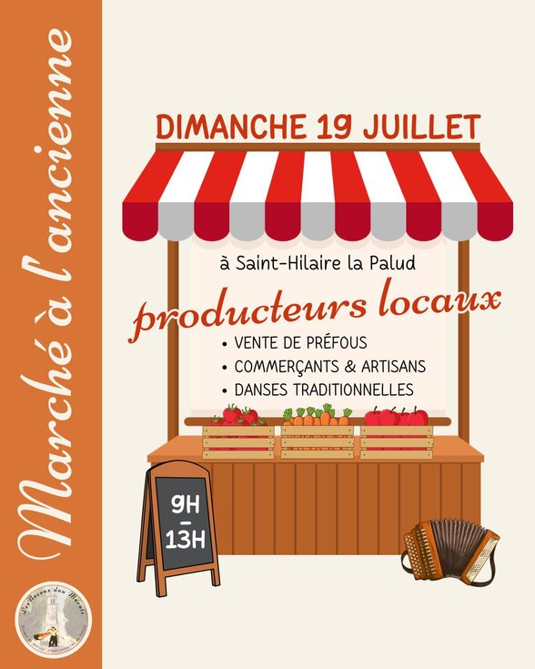 Affiche du marché : producteurs locaux, vente de préfous et danses traditionnelles au programme - Agrandir l'image, fenêtre modale