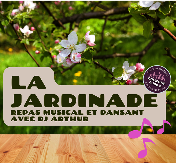 Affiche de l'événement sur fond de fleurs printanières, annonçant un repas dansant avec DJ Arthur - Agrandir l'image, fenêtre modale