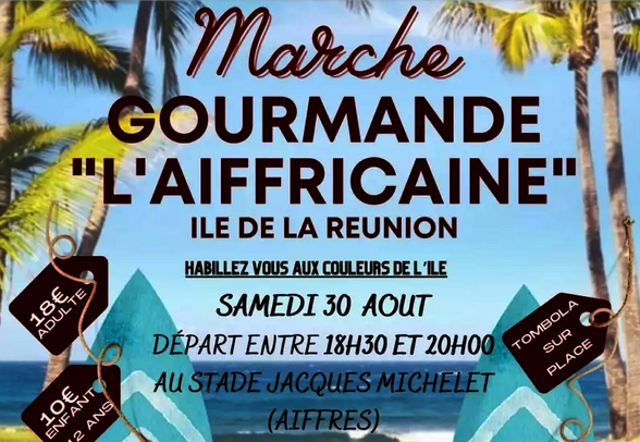 Affiche de la marche : menu en 5 temps (apéritif, entrée, plat chaud, dessert, café), réservation obligatoire, places limitées - Agrandir l'image, fenêtre modale