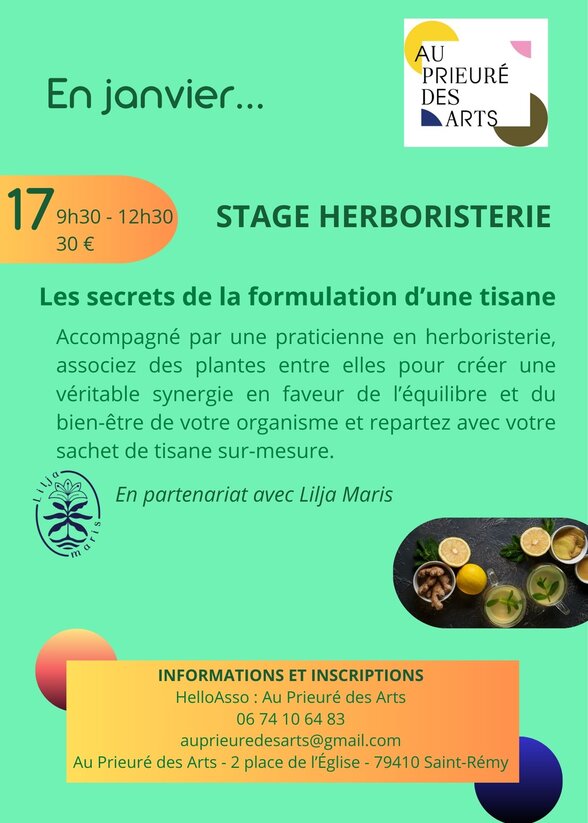 17 janvier, 9h30-12h30, 30 €, au Prieuré des Arts – 2 place de l'Église, 79410 Saint-Rémy - Agrandir l'image, fenêtre modale