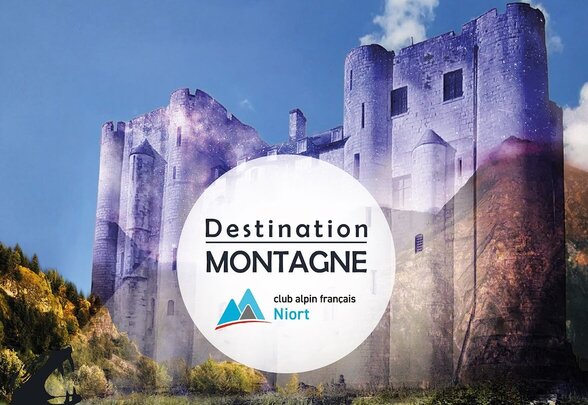 Affiche de la soirée : montage visuel associant le donjon de Niort à un paysage de montagne rocheux et forestier - Agrandir l'image, fenêtre modale