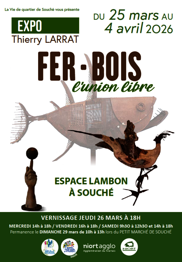 Affiche Fer · Bois, l'union libre – vernissage jeudi 26 mars à 18h, ouverture du 25 mars au 4 avril 2026 - Agrandir l'image, fenêtre modale