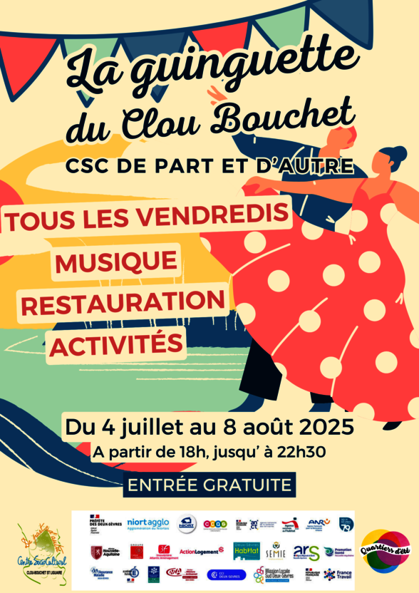 Affiche La Guinguette du Clou Bouchet – musique, restauration et activités chaque vendredi de 18h à 22h30 - Agrandir l'image, fenêtre modale