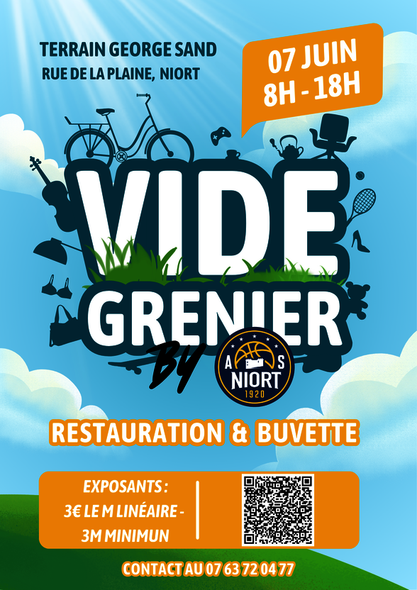 Affiche officielle du vide-grenier de l'ASN – contact exposants : 07 63 72 04 77 - Agrandir l'image, fenêtre modale