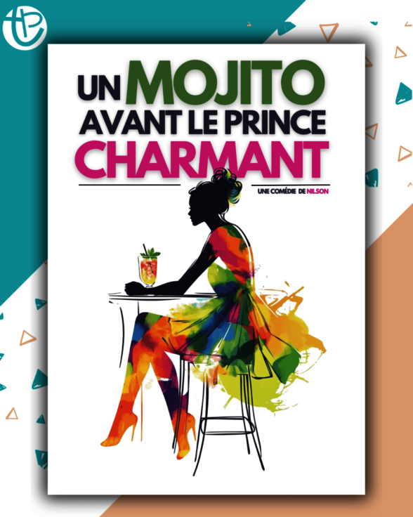 Affiche de la comédie de Nilson — silhouette féminine colorée accoudée à un bar avec un mojito - Agrandir l'image, fenêtre modale