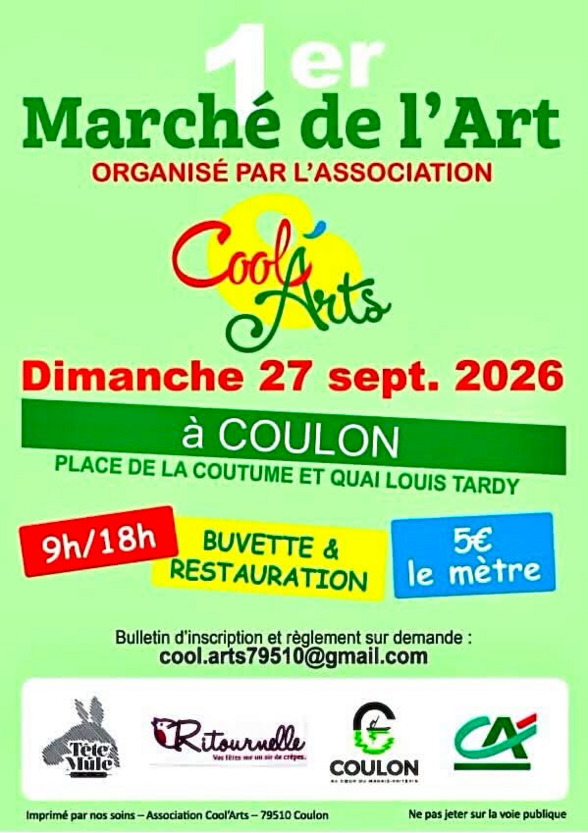 Affiche du 1er Marché de l'Art organisé par Cool'Arts, dimanche 27 septembre 2026 à Coulon