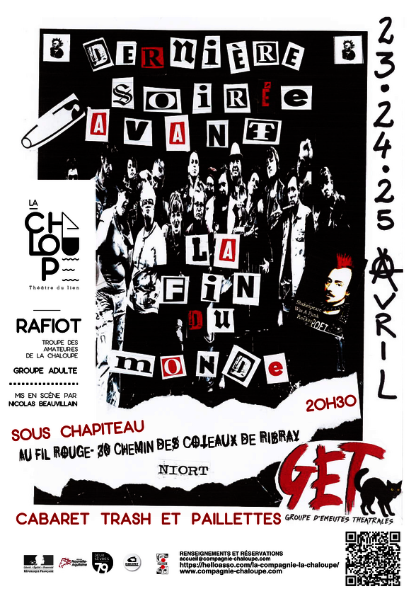 Affiche du spectacle : 23, 24 et 25 avril à 20h30, sous chapiteau au Fil Rouge, 30 chemin des coteaux de Ribray, Niort - Agrandir l'image, fenêtre modale