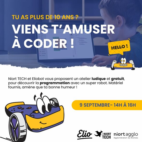 Affiche de l'atelier robotique Niort Tech et Eliobot – 9 septembre, 14h à 16h