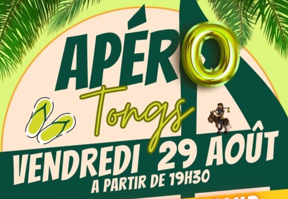 Affiche estivale à décors tropicaux présentant le programme de l'Apéro Tongs, organisé par l'UCAHP - Agrandir l'image, fenêtre modale