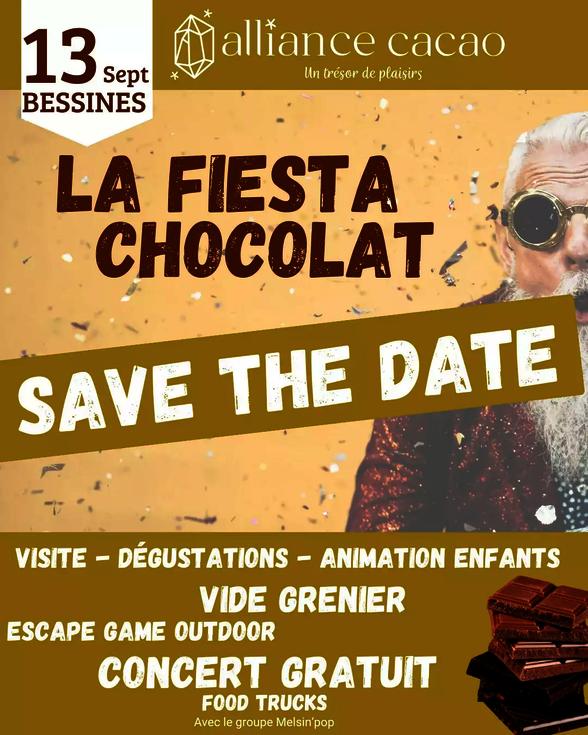 Affiche Alliance Cacao : 13 septembre à Bessines – dégustations, vide-grenier, concert gratuit avec Melsin'pop - Agrandir l'image, fenêtre modale