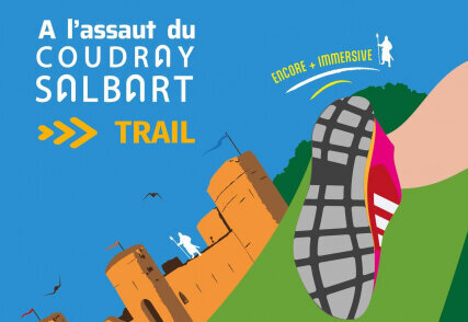 Affiche officielle du trail organisé par E.S.G Running, illustrée du château du Coudray-Salbart - Agrandir l'image, fenêtre modale