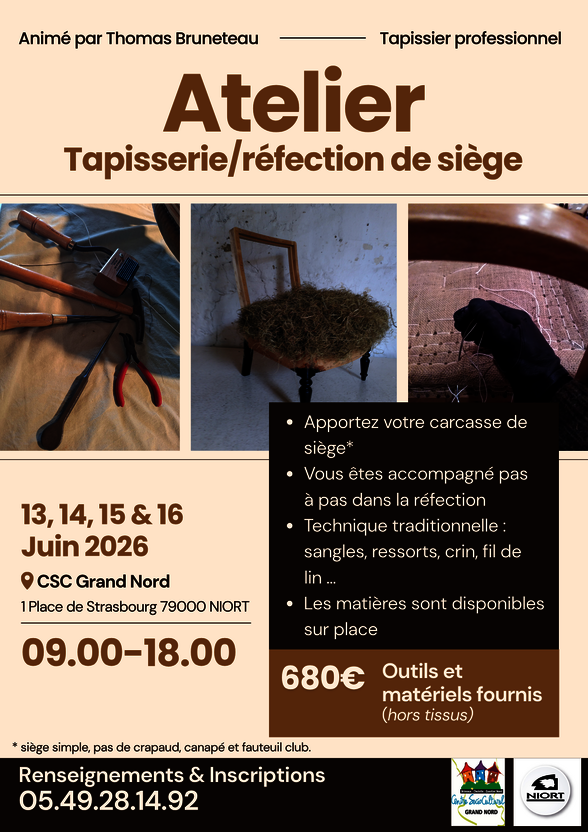 Stage organisé au CSC Grand Nord, 1 place de Strasbourg à Niort, du 13 au 16 juin 2026 - Agrandir l'image, fenêtre modale